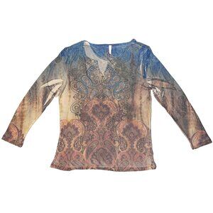 Kiara Pullover Ribbed Y2K Top XL Long Sleeve Shirt Rhinestone Accents Tie-dye